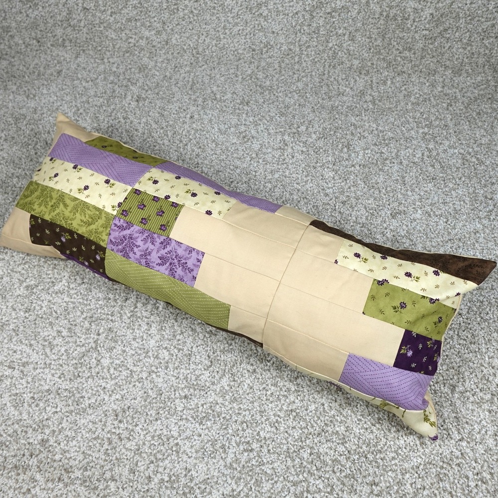 Handmade Patchwork Quilt Lumbar Pillow Mystic Floral Pattern 27.5x10.5